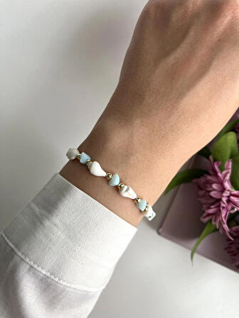 Deniz Kabuklu Mavi Kristal Taşlı Chic Makrome Bileklik