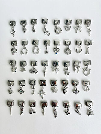 3 Adet Rastgele Paslanmaz Çelik 9mm İtalyan Charm Bileklik Uyumlu Sallantılı Charm