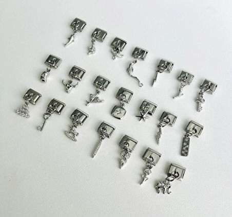 3 Adet Rastgele Paslanmaz Çelik 9mm İtalyan Charm Bileklik Uyumlu Sallantılı Charm