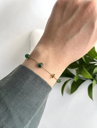 Gerçek Doğal Taşlı Paslanmaz Çelik Altın Renk Zarif Bileklik