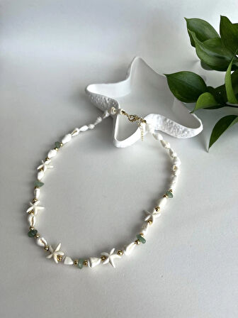 Doğal Taşlı Deniz Kabuklu Yıldızlı Summer Kolye