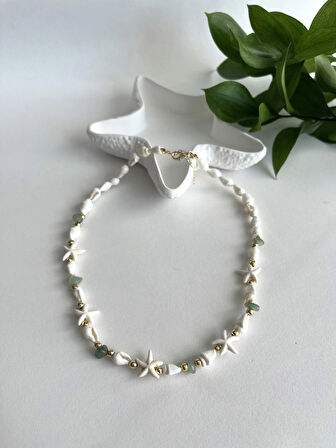 Doğal Taşlı Deniz Kabuklu Yıldızlı Summer Kolye