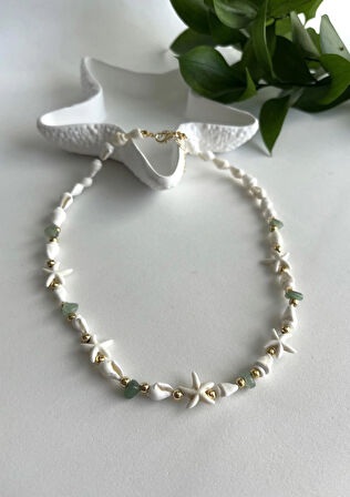 Doğal Taşlı Deniz Kabuklu Yıldızlı Summer Kolye