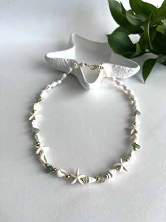 Doğal Taşlı Deniz Kabuklu Yıldızlı Summer Kolye