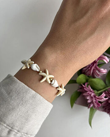 Deniz Yıldızlı Deniz Kabuklu Makrome Bileklik