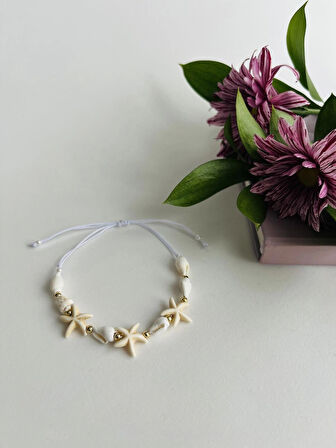 Deniz Yıldızlı Deniz Kabuklu Makrome Bileklik