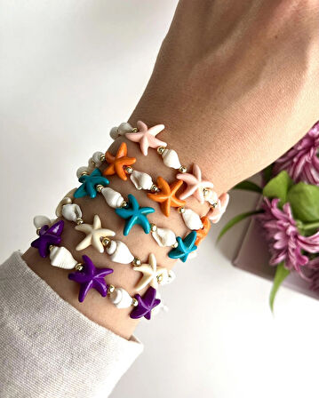 Deniz Yıldızlı Deniz Kabuklu Makrome Bileklik