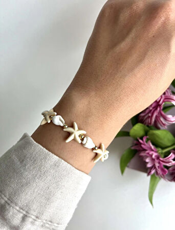 Deniz Yıldızlı Deniz Kabuklu Makrome Bileklik