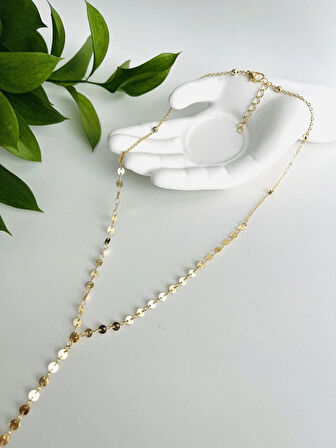 Işıltılı V Yaka Uyumlu Altın Renk Y Kolye – Şık Zincir Model