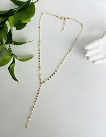 Işıltılı V Yaka Uyumlu Altın Renk Y Kolye – Şık Zincir Model