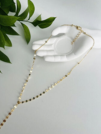 Işıltılı V Yaka Uyumlu Altın Renk Y Kolye – Şık Zincir Model