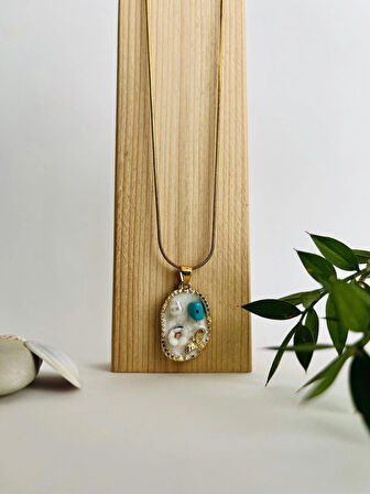 Paslanmaz 316L Çelik Vintage Çiçek Doğal Taşlı Tablo İnce İtalyan Zincirli Altın Kolye (VIP ÜRÜN)