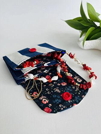 Premium El Yapımı Keten Kumaş Mini 3 Bölmeli Cüzdan 11x9 cm – Çok Amaçlı Kadın Aksesuar