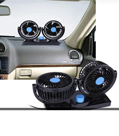 Point 12v Kademeli Çift Başlı 360 Dönebilen Araç Fanı Oto Fan Soğutucu Vantilatör