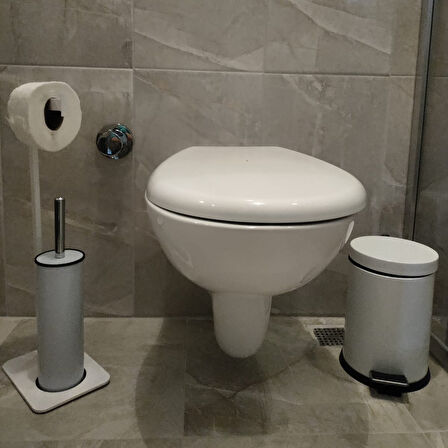 LİLYUM Banyo Tuvalet Kağıtlık Askılı Fırçalı ve Çöp Kovası Seti