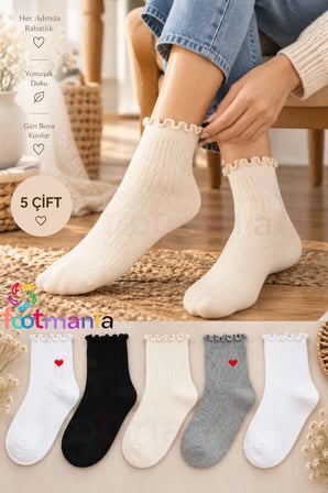 Fırfırlı 5 Çift Kadın Kolej Çorap Seti (Extra Soft)