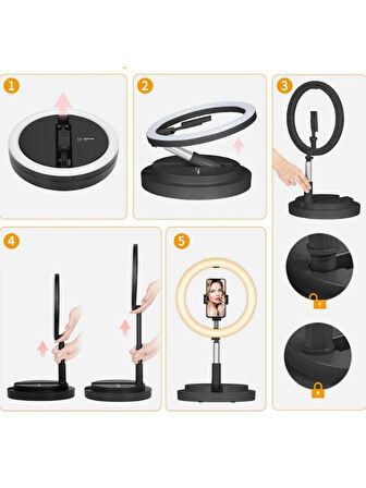 Teleskopik Halka Lamba Ring Light Taşınabilir Katlanır Selfie Işığı Makeup Led Tripod Işık