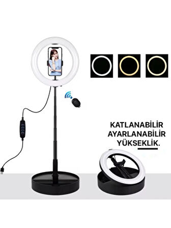 Teleskopik Halka Lamba Ring Light Taşınabilir Katlanır Selfie Işığı Makeup Led Tripod Işık