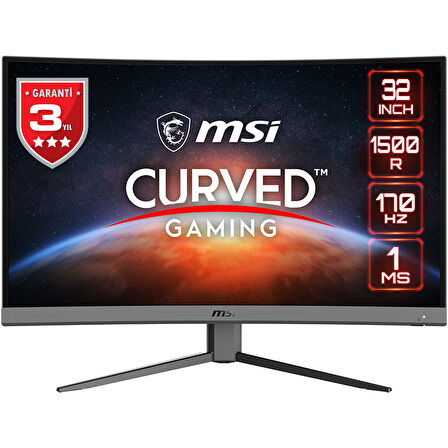 MSI 31.5 G32C4 E2 1920x1080 (FHD) 16:9 CURVE 1500R VA 170HZ 1MS FREESYNC PREMIUM GAMING MONITOR