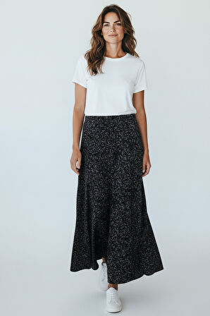 KADIN BELİ LASTİKLİ DESENLİ SEKİZ PARÇA BALIK ETEK