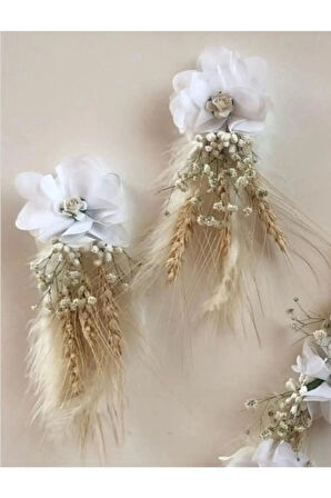 Lazer Gül Ve Kuru Çiçekli Gelin Küpesi