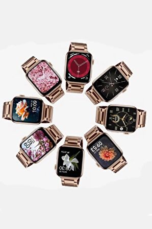 G9 Mini Rose Gold 41mm Kadın Akıllı Saat 3 Kordon ve Bileklik Hediyeli Akıllı Saat