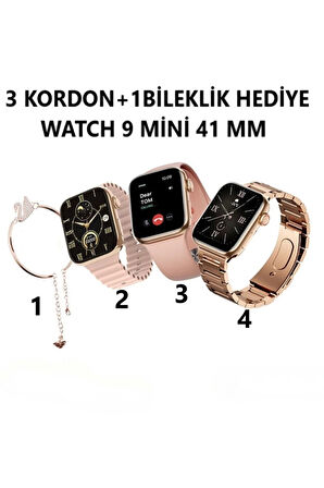 Android&IphoneUyumlu Sesli Arama Bildirim Asistan Özellikli 3 Strap+Bileklik Kadın Akıllı Saat