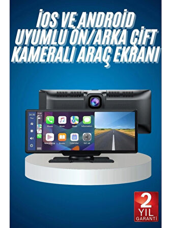 4K Hd Ultra Araç İçi Ön ve Arka Kameralı Ekran 2 Kameralı Torpido Üstü Araç Multimedya İos Android 