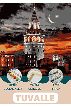 Galata Kulesi Sayılarla Boyama Seti, Hobi Seti, 40X50 Tablo, Fırça Boya Asma Aparatı Dahil