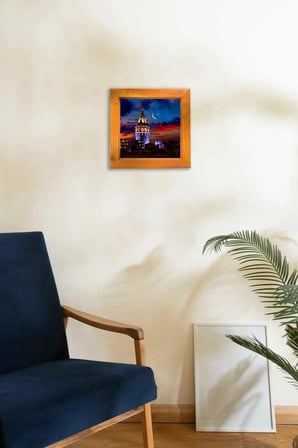Ahşap Çerçeveli Galata Kulesi Dekoratif Ahşap Tablo 21x21 Cm