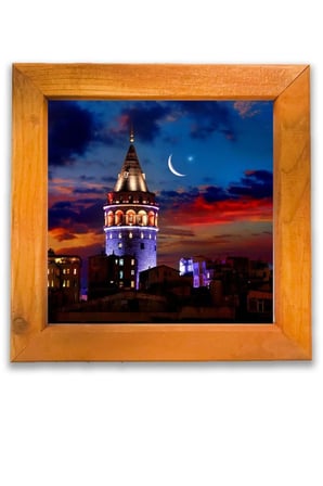 Ahşap Çerçeveli Galata Kulesi Dekoratif Ahşap Tablo 21x21 Cm
