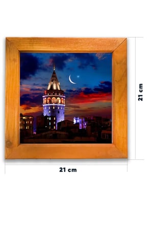 Ahşap Çerçeveli Galata Kulesi Dekoratif Ahşap Tablo 21x21 Cm