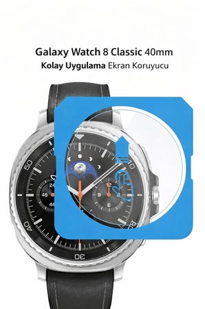 Samsung Galaxy Watch 8 Classic 40mm Kolay Uygulama Hizalama Aparatlı Cam Ekran Koruyucu