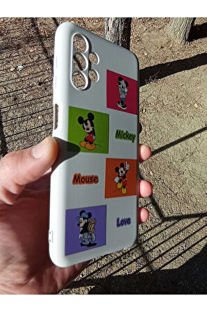 Samsung Galaxy A13 Uyumlu Mickey Mouse Tasarım Telefon Boyun Askılı Set Lansman Kılıf