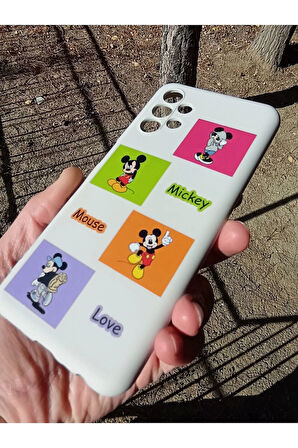 Samsung Galaxy A13 Uyumlu Mickey Mouse Tasarım Telefon Boyun Askılı Set Lansman Kılıf