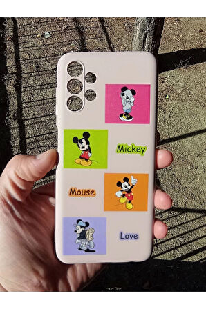 Samsung Galaxy A13 Uyumlu Mickey Mouse Tasarım Telefon Boyun Askılı Set Lansman Kılıf