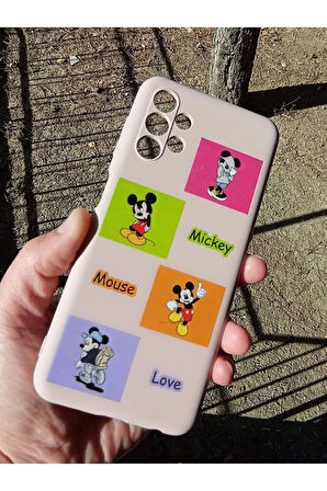 Samsung Galaxy A13 Uyumlu Mickey Mouse Tasarım Telefon Boyun Askılı Set Lansman Kılıf