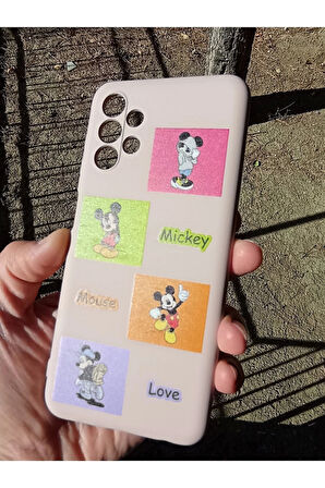 Samsung Galaxy A13 Uyumlu Mickey Mouse Tasarım Telefon Boyun Askılı Set Lansman Kılıf