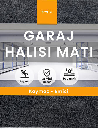 Beylini Garaj Yer Halısı Kaymaz Su Geçirmez Zemin Koruyucu Garaj Içi Kullanıma Uygun Antrasit (183X188)