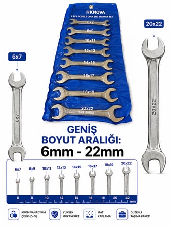 8 Parça Açık Ağız Çift Taraflı Anahtar Seti C Anahtar Tamir Takımı Vanadyum Çelik