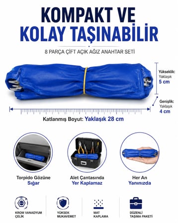 8 Parça Açık Ağız Çift Taraflı Anahtar Seti C Anahtar Tamir Takımı Vanadyum Çelik