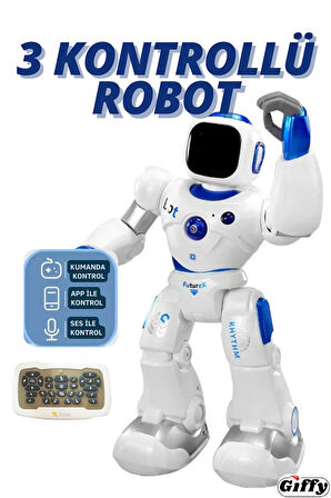 Uzaktan Kumandalı Akıllı Robot Yapay Zeka Telefon,Kumanda ve Ses Kontrollü Şarjlı İnteraktif Robot