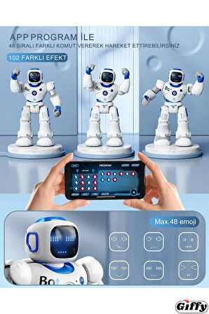 Uzaktan Kumandalı Akıllı Robot Yapay Zeka Telefon,Kumanda ve Ses Kontrollü Şarjlı İnteraktif Robot