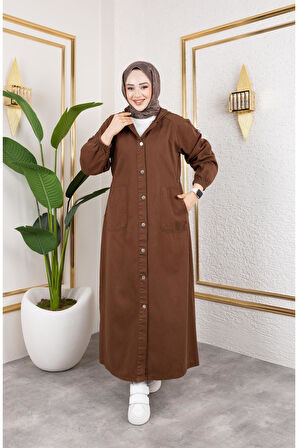 Kadın Düğmeli Cepli Gabardin Kap