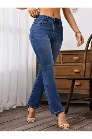 Astrid Kadın Orta Mavi Kar Yıkama Jeans Boyfriend Mom Jean Yüksek Bel Denim Kot Pantolon