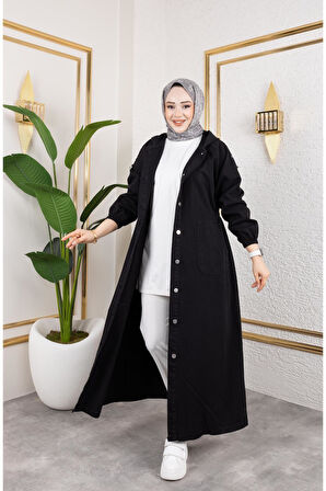 Kadın Düğmeli Cepli Gabardin Kap