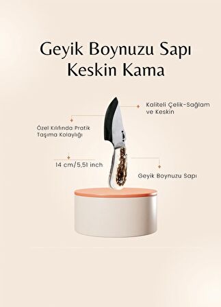 Geyik Boynuzu Saplı Kama El Yapımı Kamp Bıçağı Deri Kılıflı Bıçak