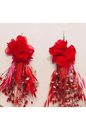 Gelin Küpesi Lazer Gül Ve Kuru Çiçekli Gelin Küpesi