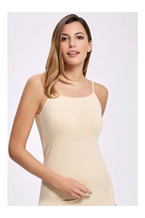 12 Adet Beyaz Renk Ribana Biyeli Ip Askılı Atlet