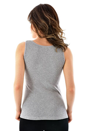 12 Adet Gri Renk Ribana Biyeli Kalın Askılı Atlet